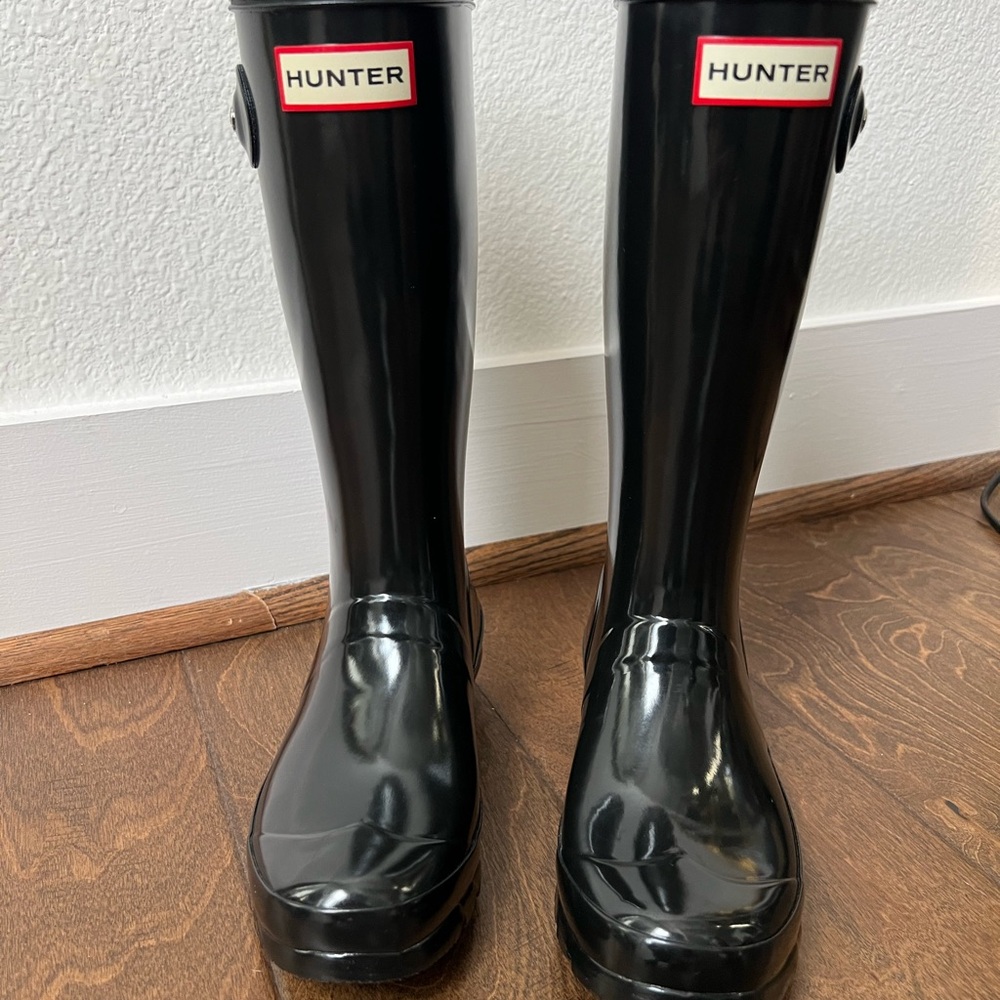 Hunter Kids Glossy Black Boots